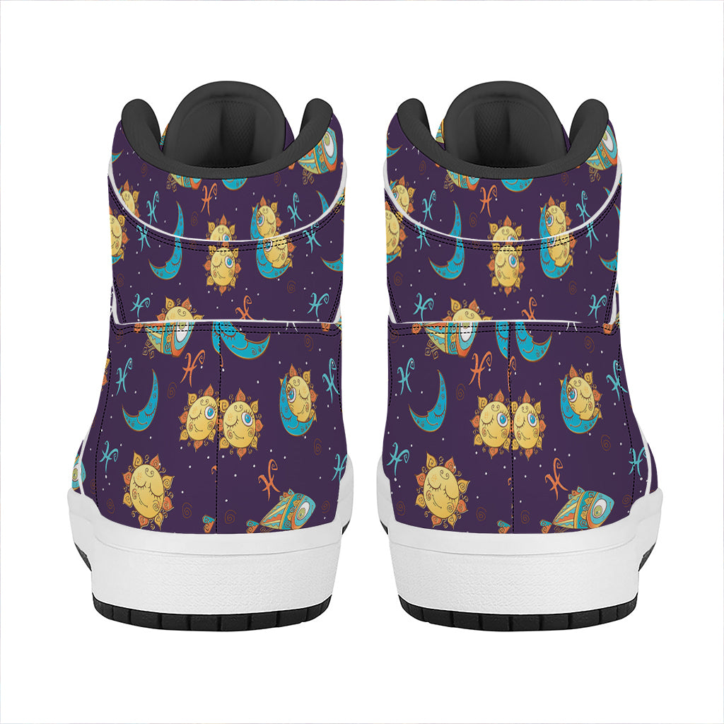 Cute Cartoon Pisces Pattern Print High Top Leather Sneakers