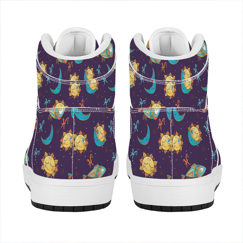 Cute Cartoon Pisces Pattern Print High Top Leather Sneakers