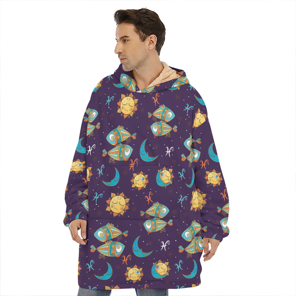 Cute Cartoon Pisces Pattern Print Hoodie Blanket