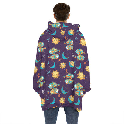 Cute Cartoon Pisces Pattern Print Hoodie Blanket