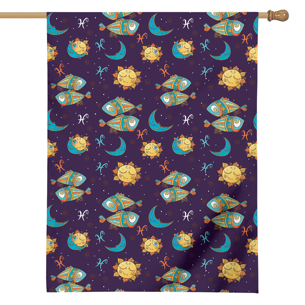 Cute Cartoon Pisces Pattern Print House Flag