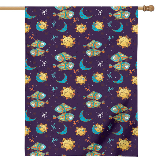 Cute Cartoon Pisces Pattern Print House Flag