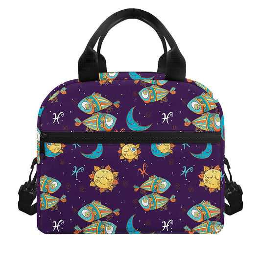Cute Cartoon Pisces Pattern Print Insulated Lunch Bag