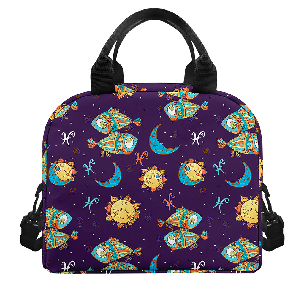 Cute Cartoon Pisces Pattern Print Insulated Lunch Bag
