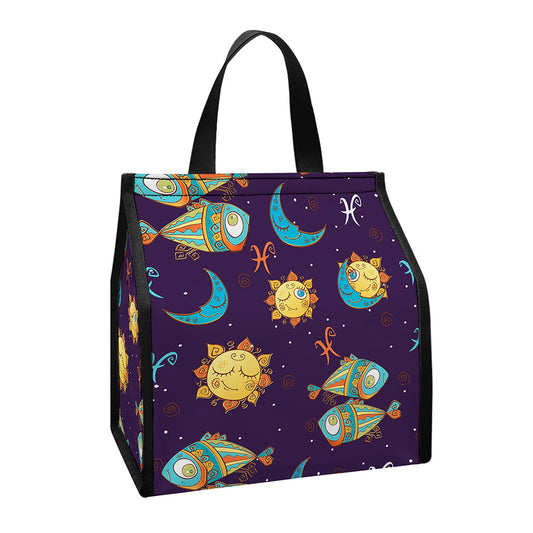 Cute Cartoon Pisces Pattern Print Insulated Lunch Tote