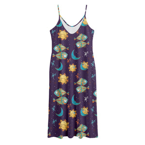 Cute Cartoon Pisces Pattern Print Jersey Midi Cami Dress