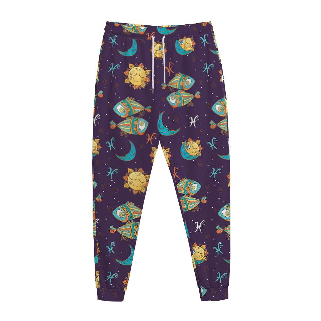 Cute Cartoon Pisces Pattern Print Jogger Pants