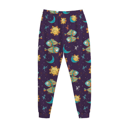 Cute Cartoon Pisces Pattern Print Jogger Pants