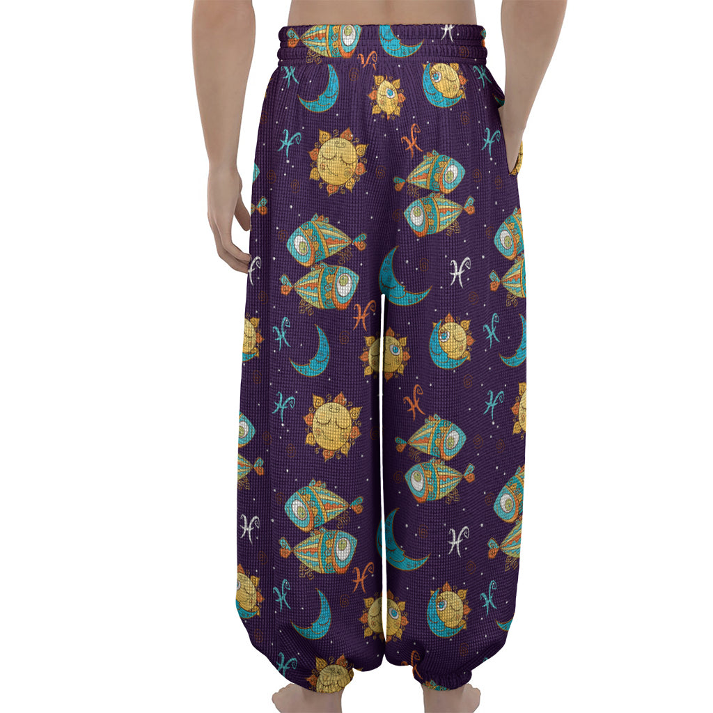 Cute Cartoon Pisces Pattern Print Lantern Pants