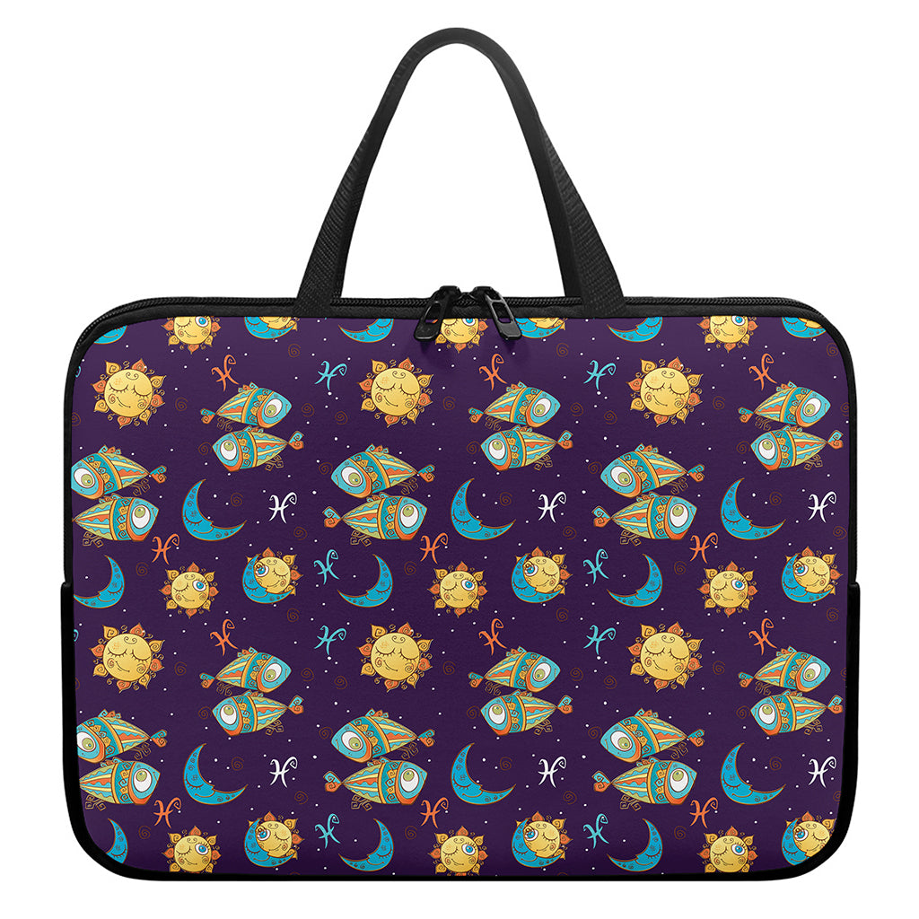 Cute Cartoon Pisces Pattern Print Laptop Sleeve With Handle