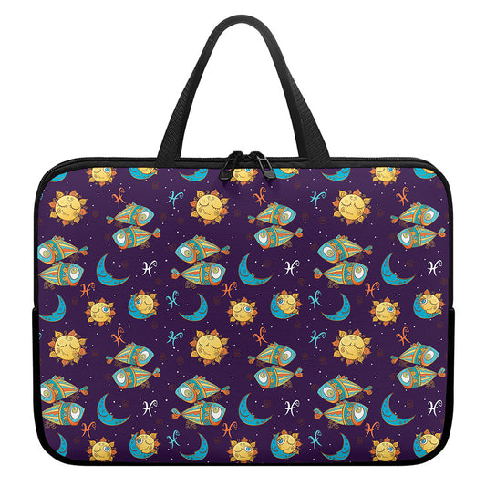 Cute Cartoon Pisces Pattern Print Laptop Sleeve With Handle