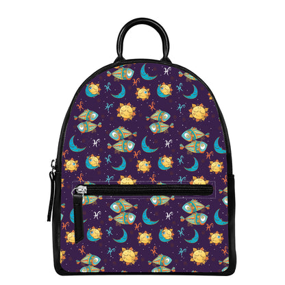 Cute Cartoon Pisces Pattern Print Leather Backpack