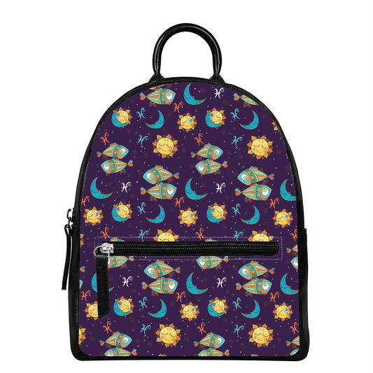 Cute Cartoon Pisces Pattern Print Leather Backpack
