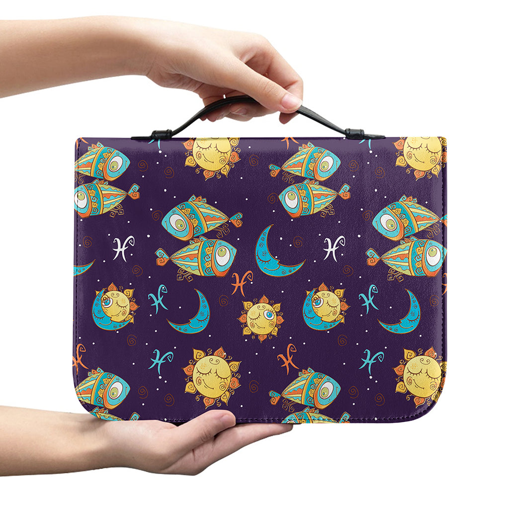 Cute Cartoon Pisces Pattern Print Leather Bible Cover