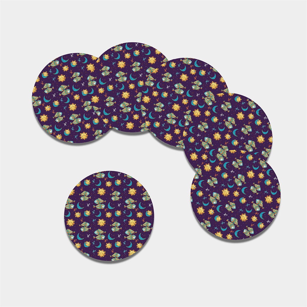 Cute Cartoon Pisces Pattern Print Leather Coaster Set