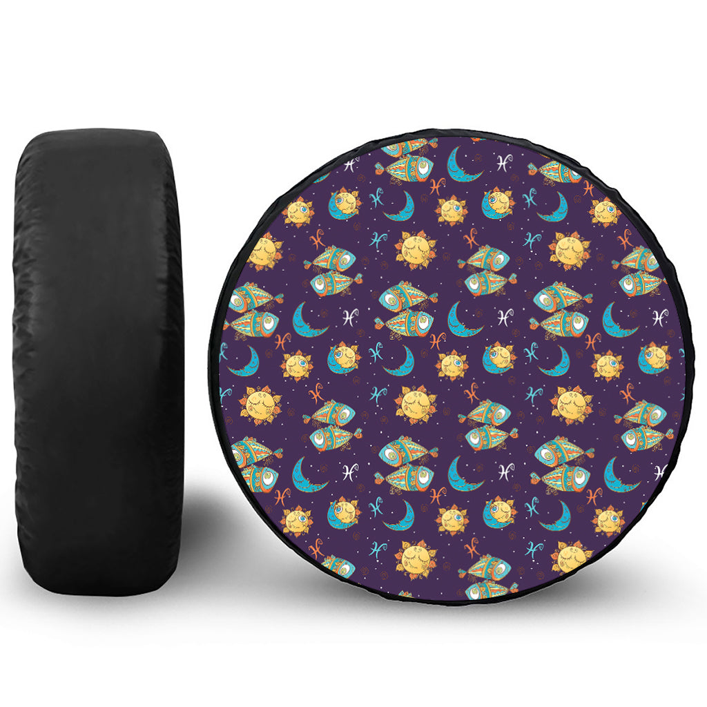 Cute Cartoon Pisces Pattern Print Leather Spare Tire Cover