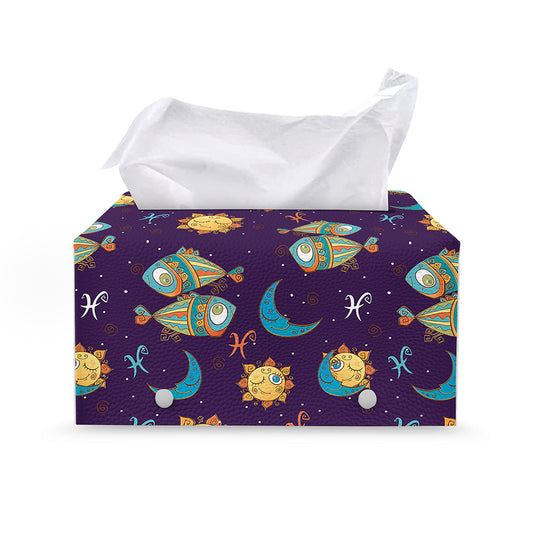 Cute Cartoon Pisces Pattern Print Leather Tissue Box Cover