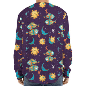 Cute Cartoon Pisces Pattern Print Long Sleeve Baseball Jersey