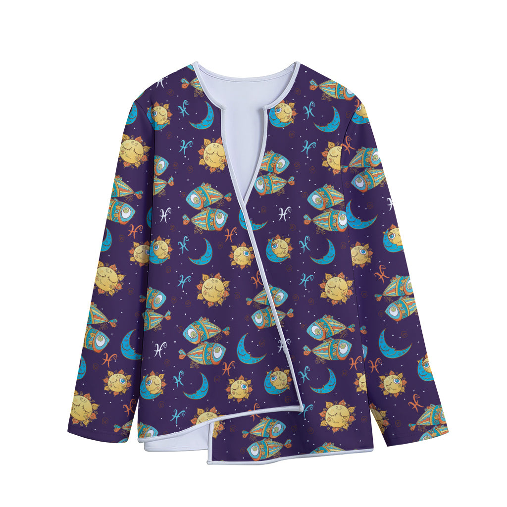 Cute Cartoon Pisces Pattern Print Long Sleeve Short Coat