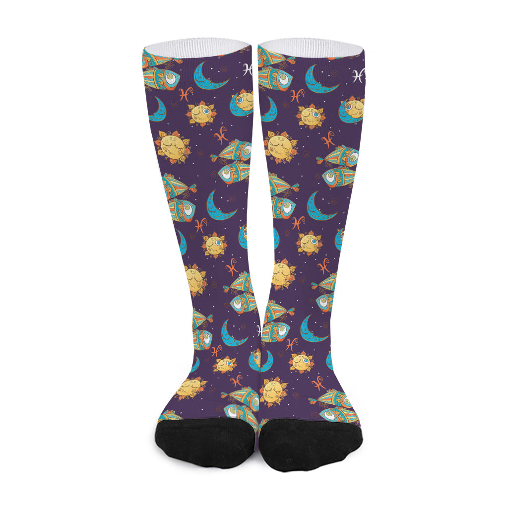 Cute Cartoon Pisces Pattern Print Long Socks