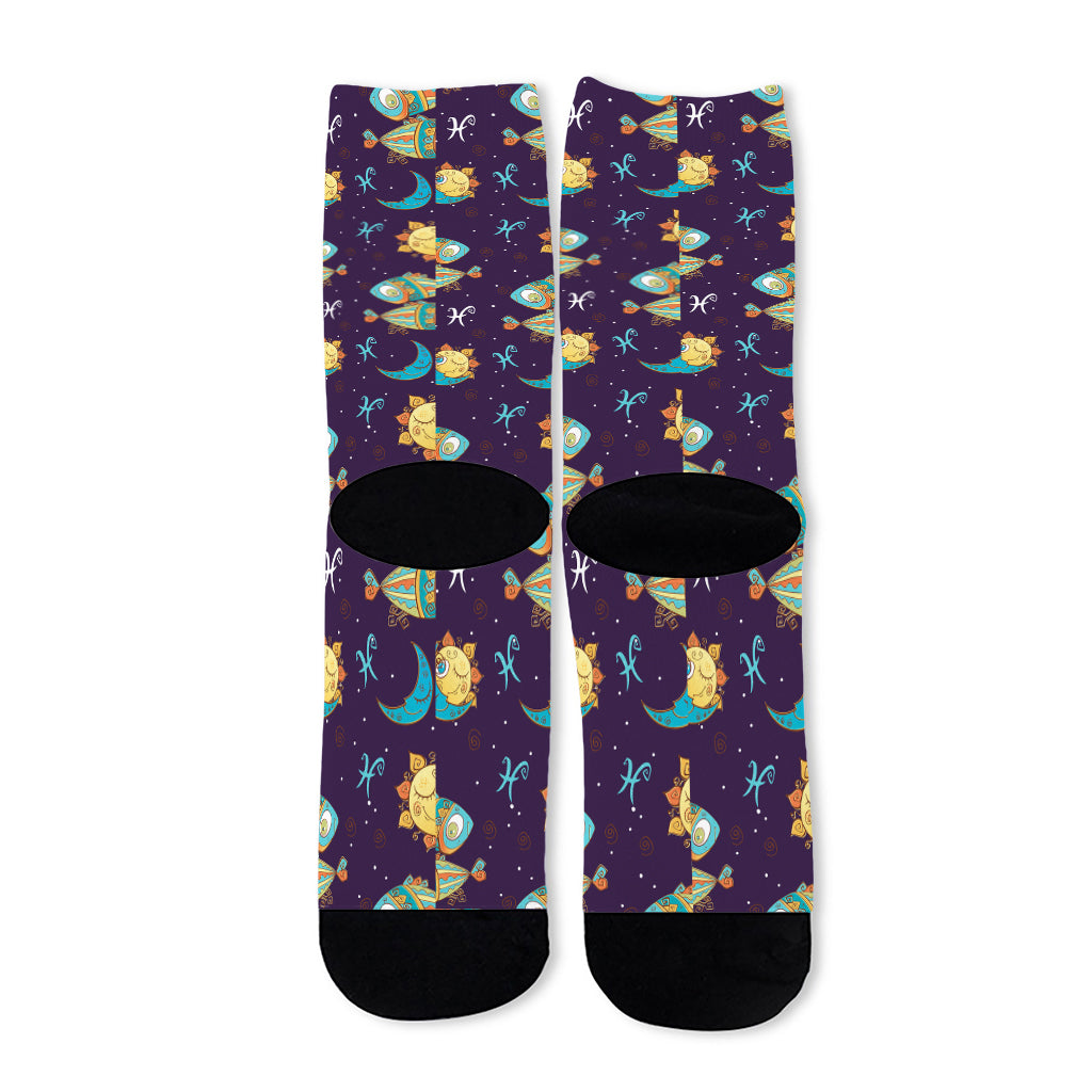 Cute Cartoon Pisces Pattern Print Long Socks