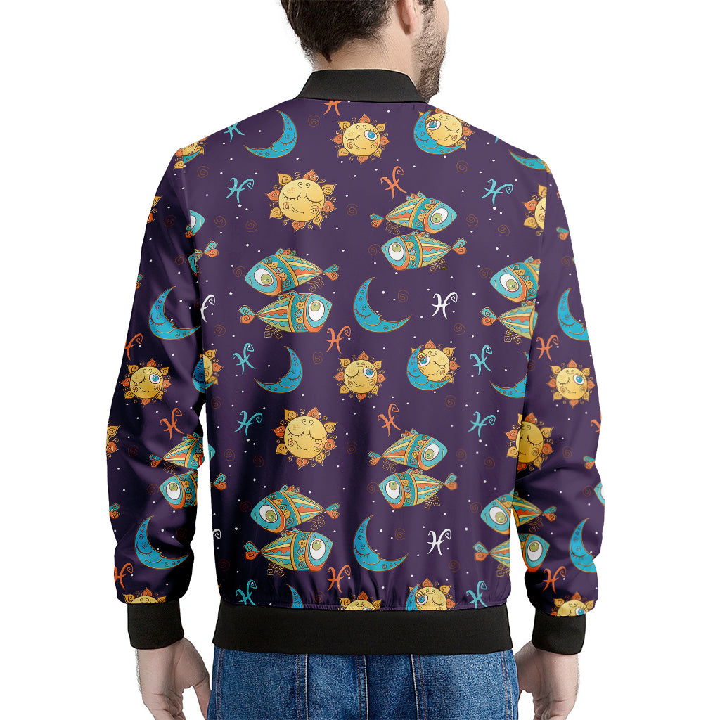 Cute Cartoon Pisces Pattern Print Men's Bomber Jacket