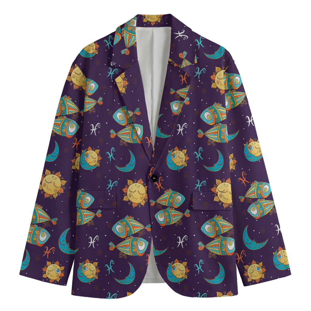 Cute Cartoon Pisces Pattern Print Men's Cotton Blazer