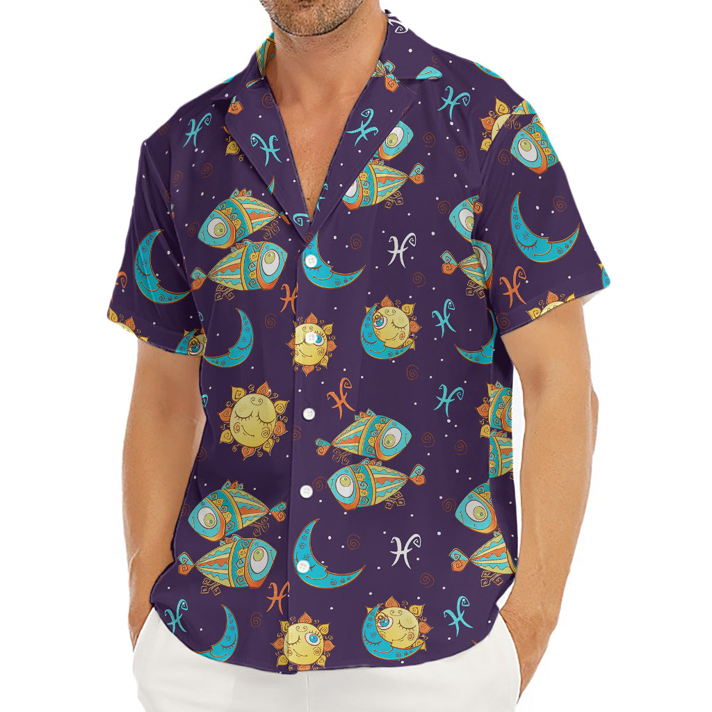 Cute Cartoon Pisces Pattern Print Men's Deep V-Neck Shirt