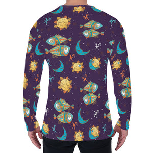 Cute Cartoon Pisces Pattern Print Men's Long Sleeve T-Shirt