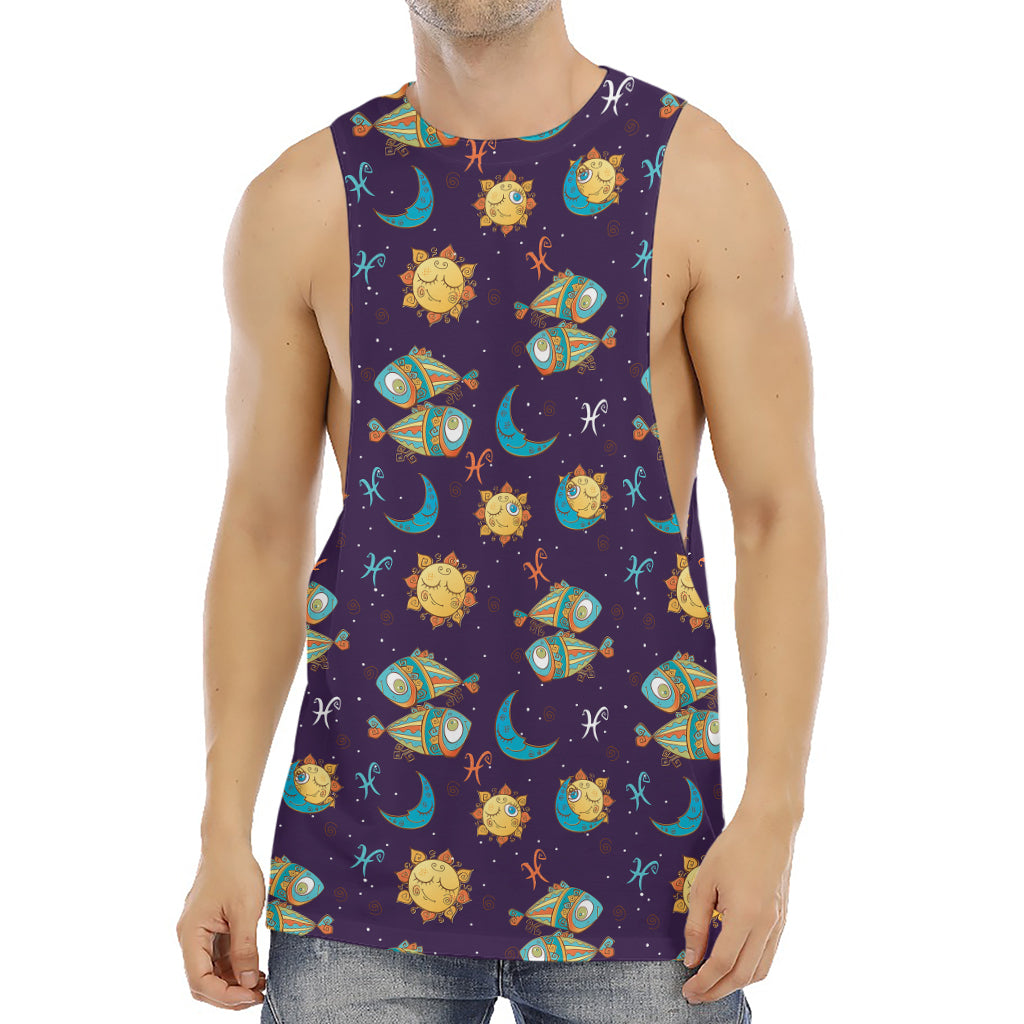 Cute Cartoon Pisces Pattern Print Men's Muscle Tank Top