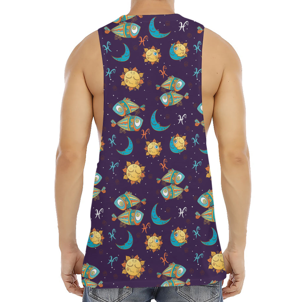 Cute Cartoon Pisces Pattern Print Men's Muscle Tank Top
