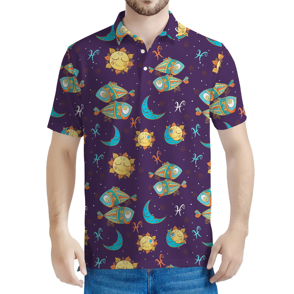 Cute Cartoon Pisces Pattern Print Men's Polo Shirt