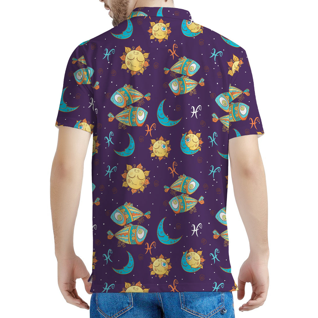 Cute Cartoon Pisces Pattern Print Men's Polo Shirt