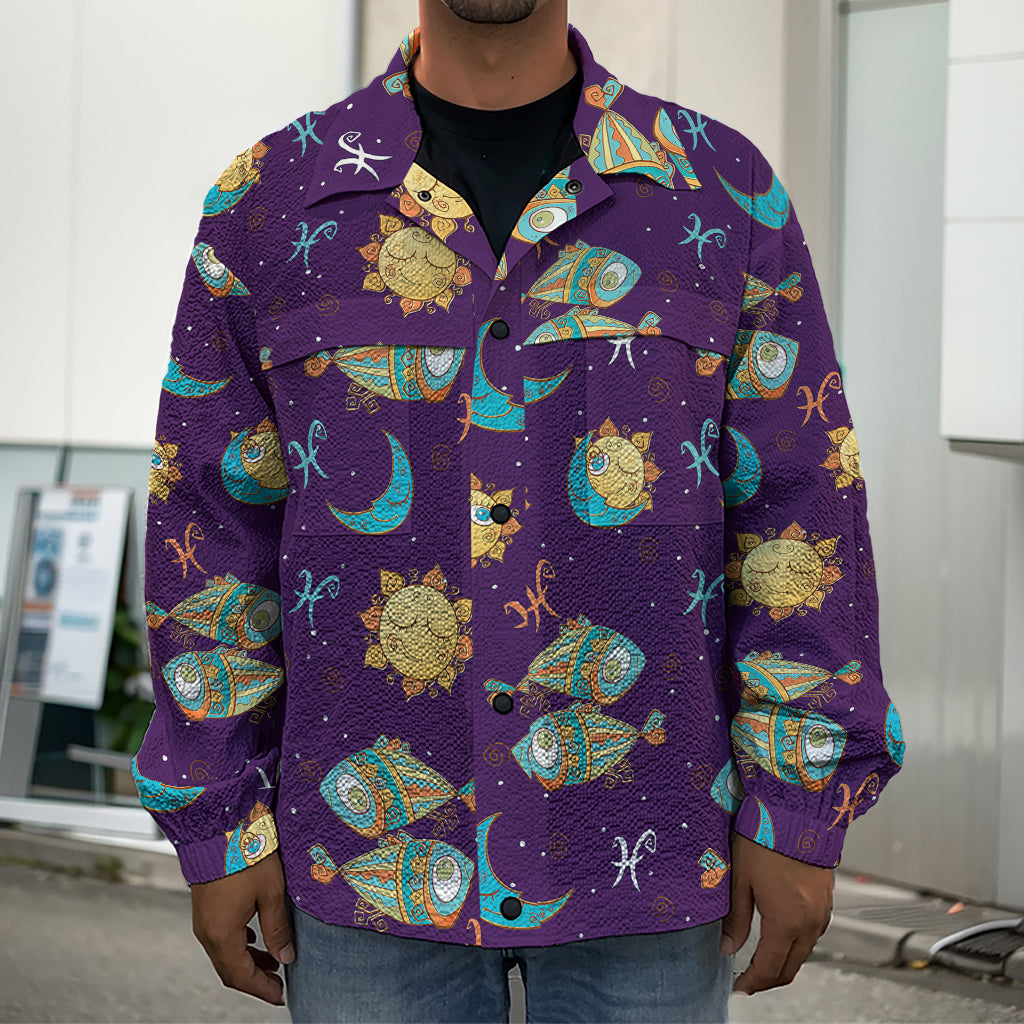 Cute Cartoon Pisces Pattern Print Men's Shirt Jacket