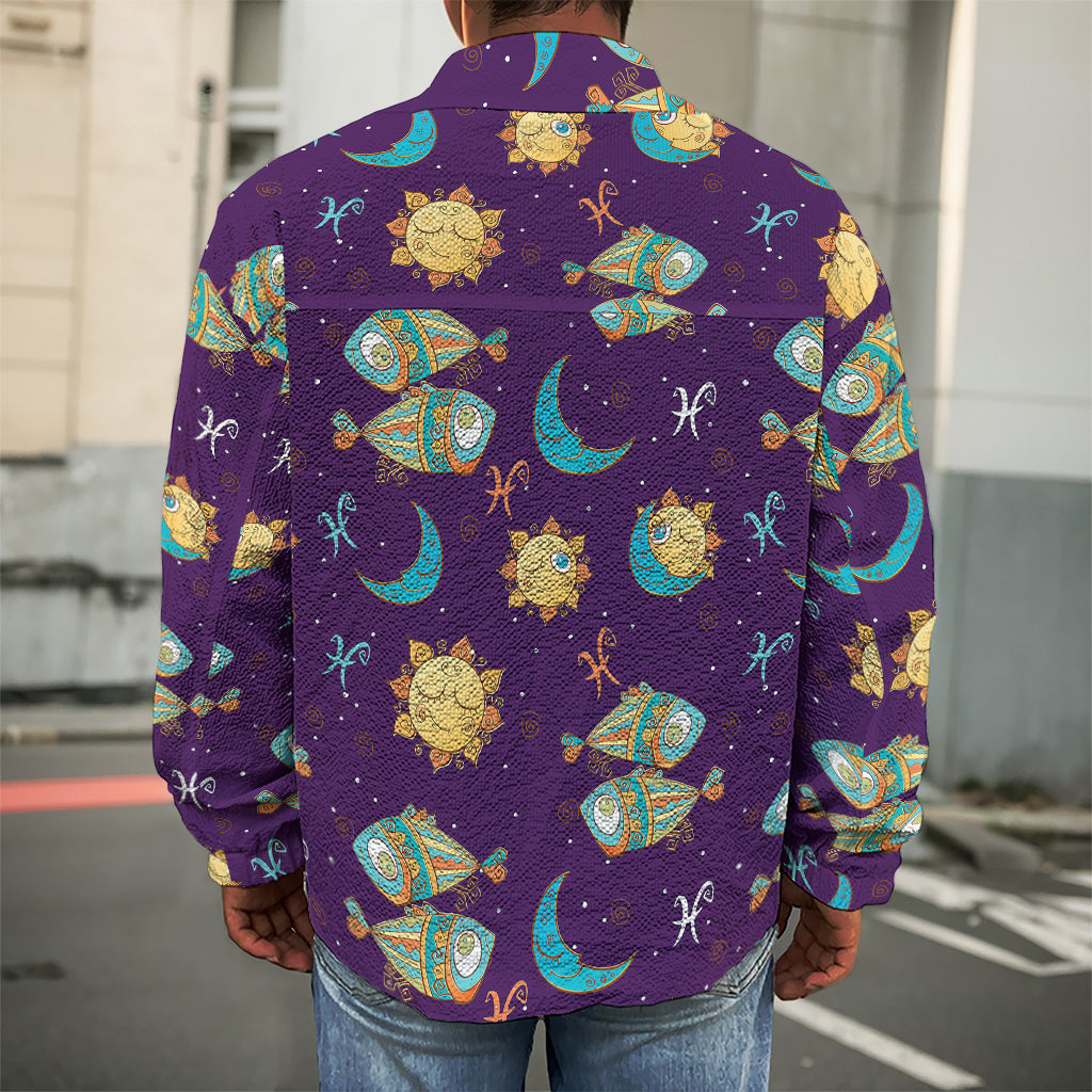 Cute Cartoon Pisces Pattern Print Men's Shirt Jacket