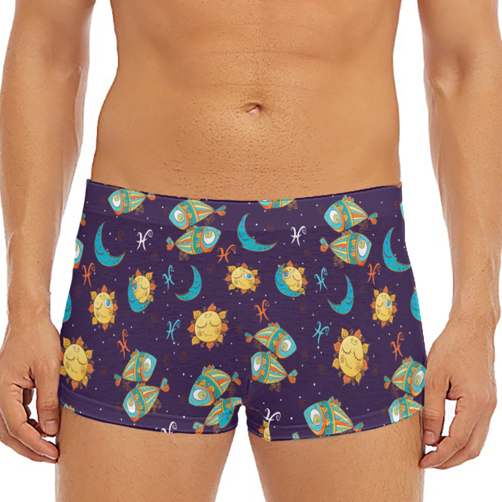 Cute Cartoon Pisces Pattern Print Men's Short Boxer Briefs