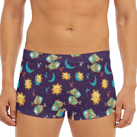 Cute Cartoon Pisces Pattern Print Men's Short Boxer Briefs