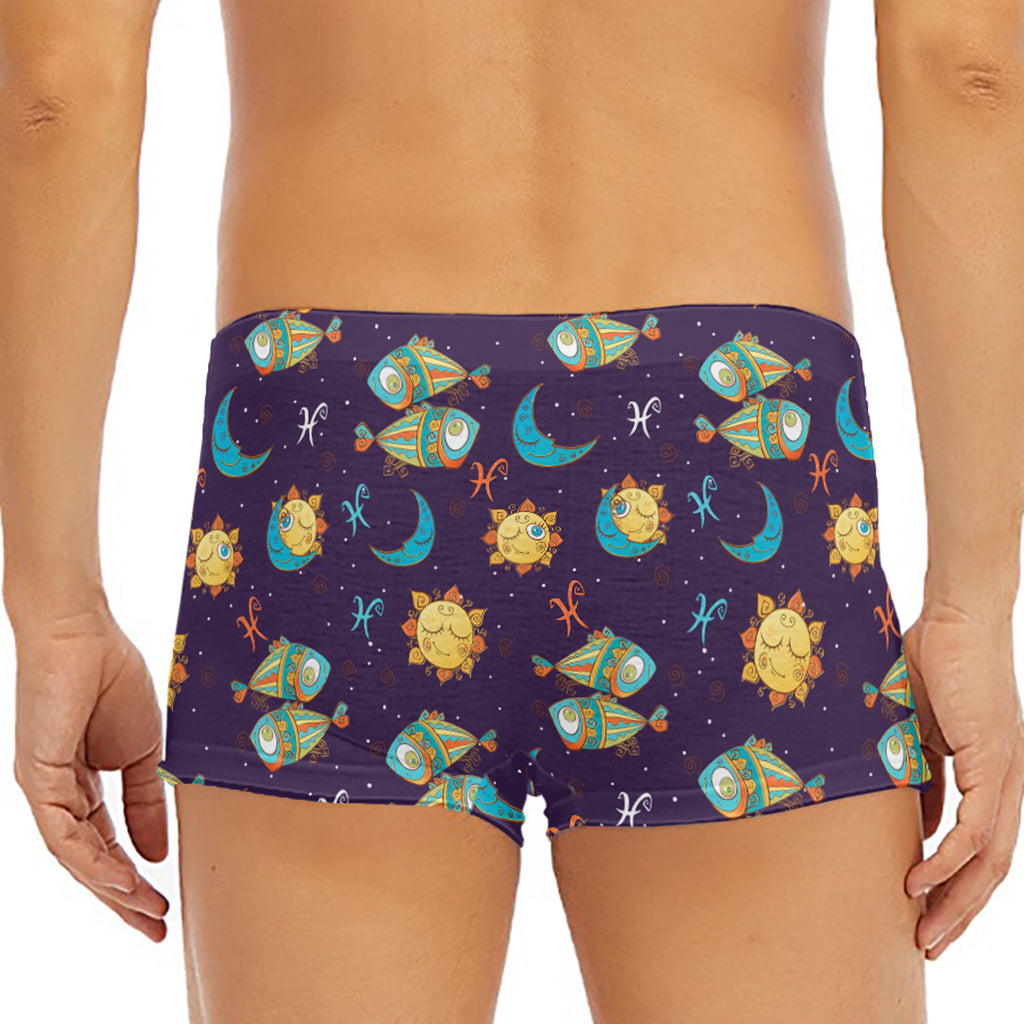 Cute Cartoon Pisces Pattern Print Men's Short Boxer Briefs