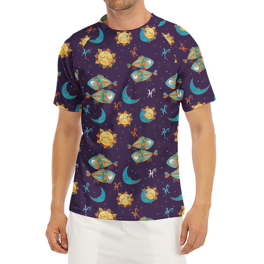 Cute Cartoon Pisces Pattern Print Men's Short Sleeve Rash Guard