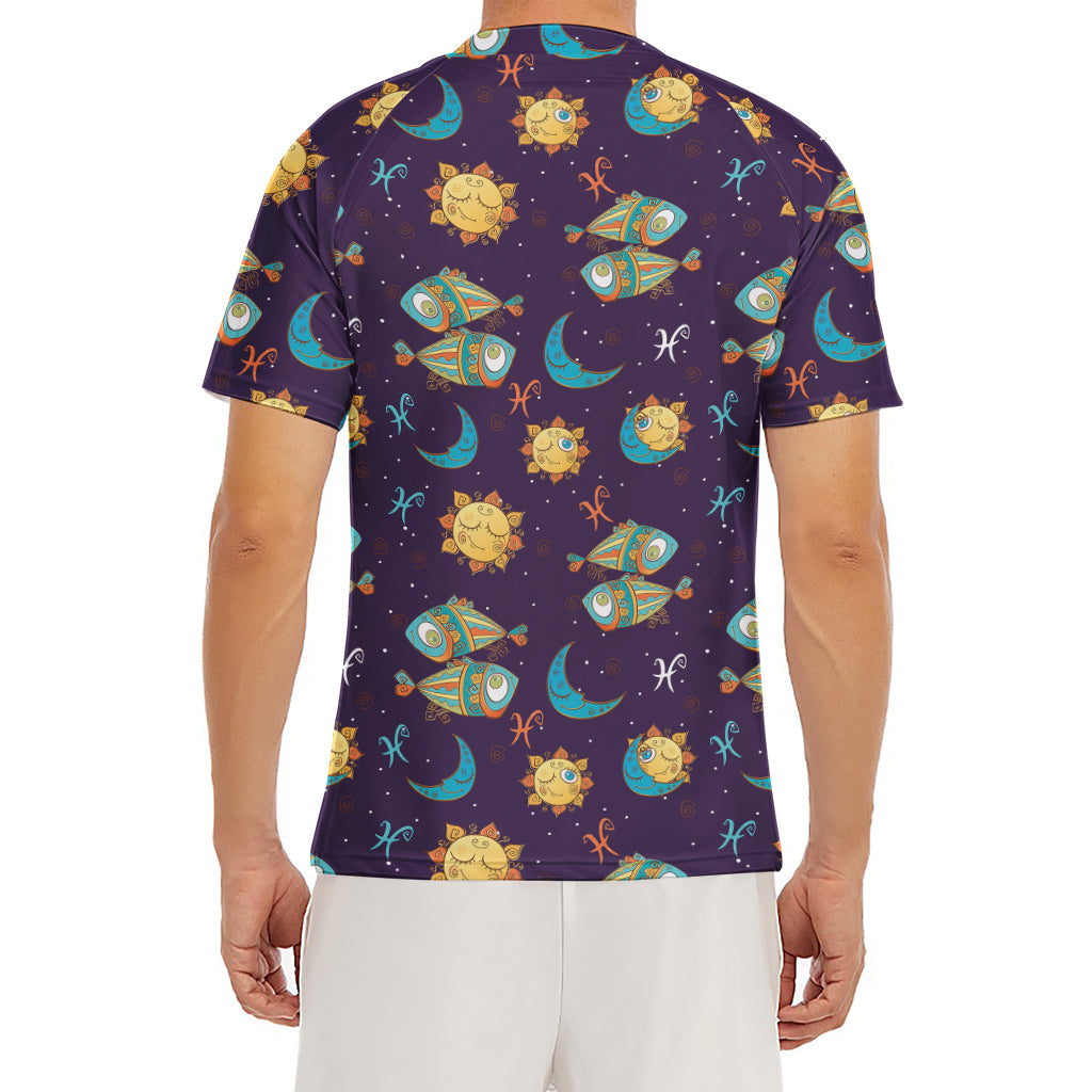 Cute Cartoon Pisces Pattern Print Men's Short Sleeve Rash Guard