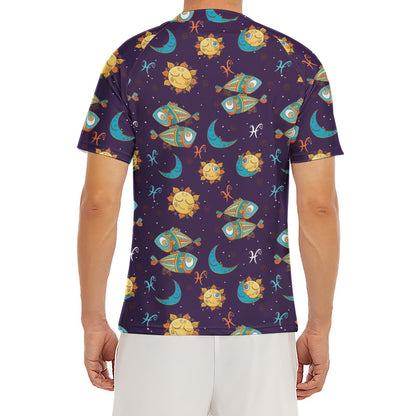 Cute Cartoon Pisces Pattern Print Men's Short Sleeve Rash Guard