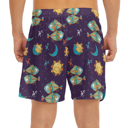 Cute Cartoon Pisces Pattern Print Men's Split Running Shorts