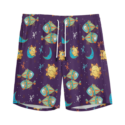 Cute Cartoon Pisces Pattern Print Men's Sports Shorts
