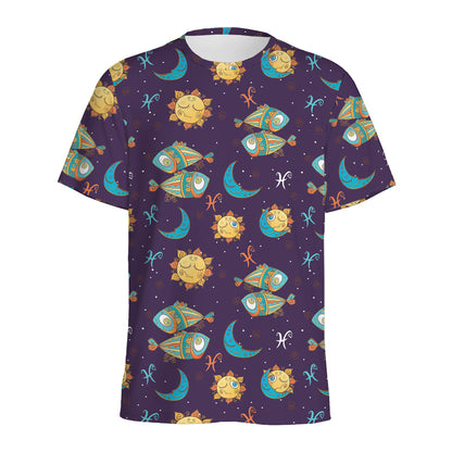 Cute Cartoon Pisces Pattern Print Men's Sports T-Shirt