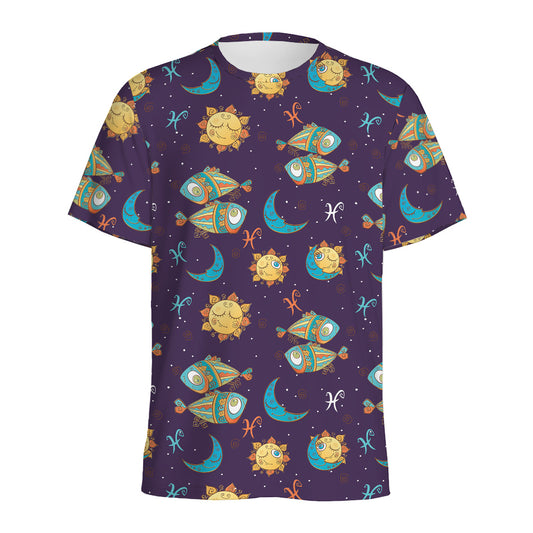 Cute Cartoon Pisces Pattern Print Men's Sports T-Shirt