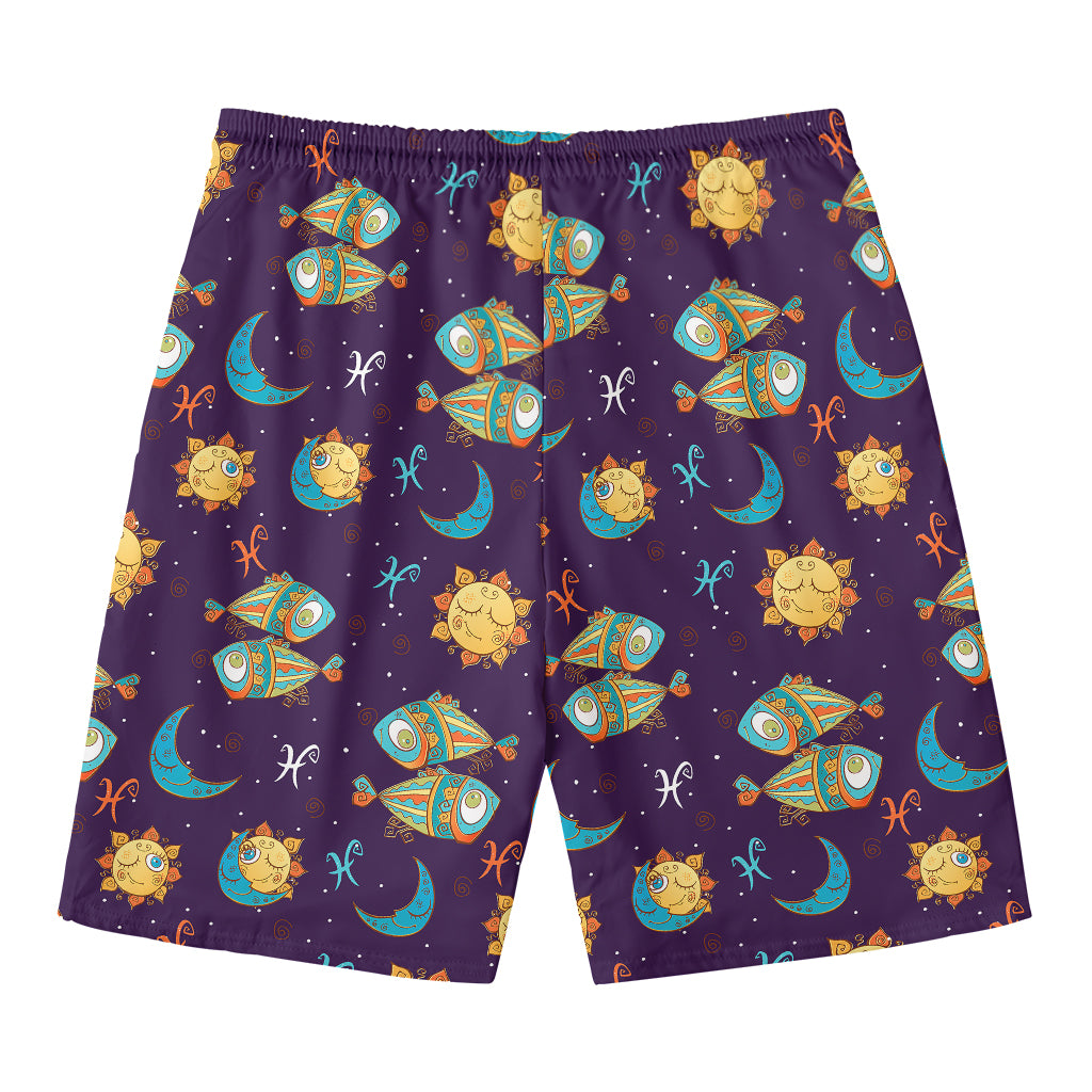 Cute Cartoon Pisces Pattern Print Men's Swim Trunks
