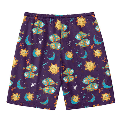 Cute Cartoon Pisces Pattern Print Men's Swim Trunks