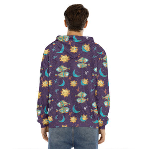 Cute Cartoon Pisces Pattern Print Men's Velvet Pullover Hoodie