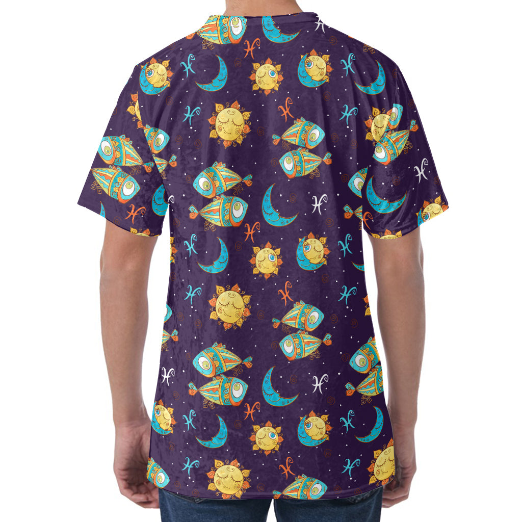 Cute Cartoon Pisces Pattern Print Men's Velvet T-Shirt