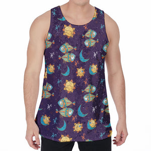 Cute Cartoon Pisces Pattern Print Men's Velvet Tank Top